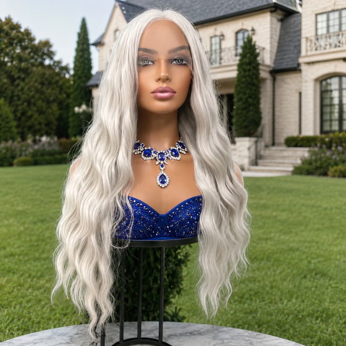 Heat Resistant Synthetic Hair Layered Long Wavy Bleach blonde Lace Frontal Wigs