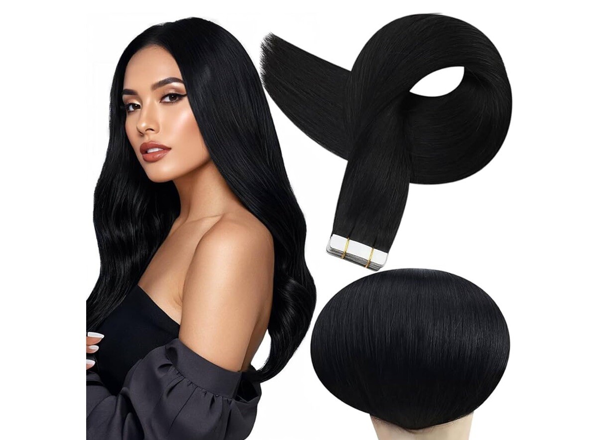 #1 BLACK Tape-In 24” 10pcs 25g 100% REMY Human Hair Extensions Seamless Weft