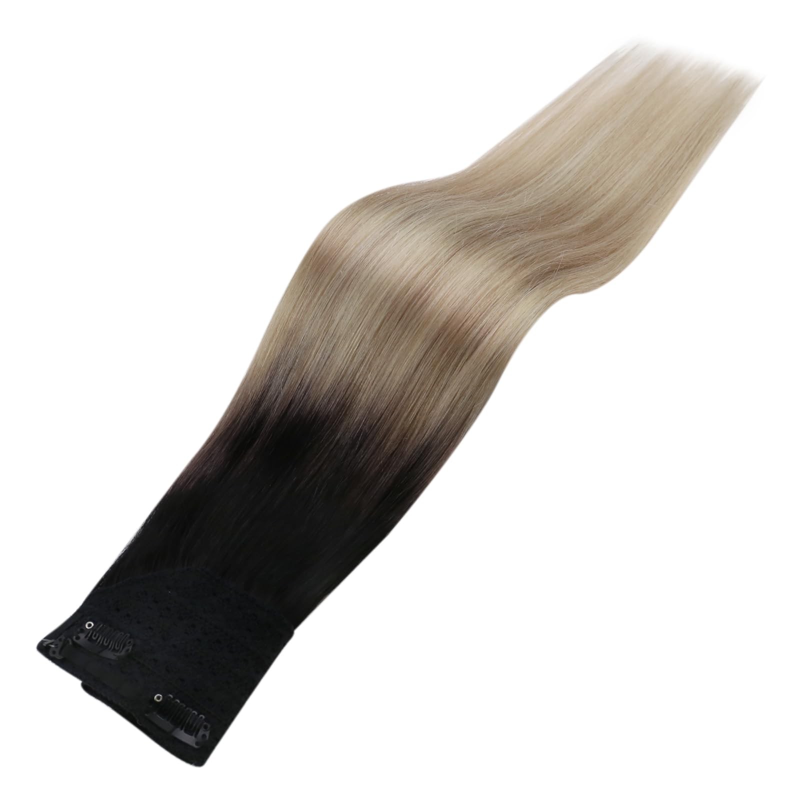 Ugeat Invisible Wire Hair Extensions Real Human Hair Short 12 Inch Ombre Black t
