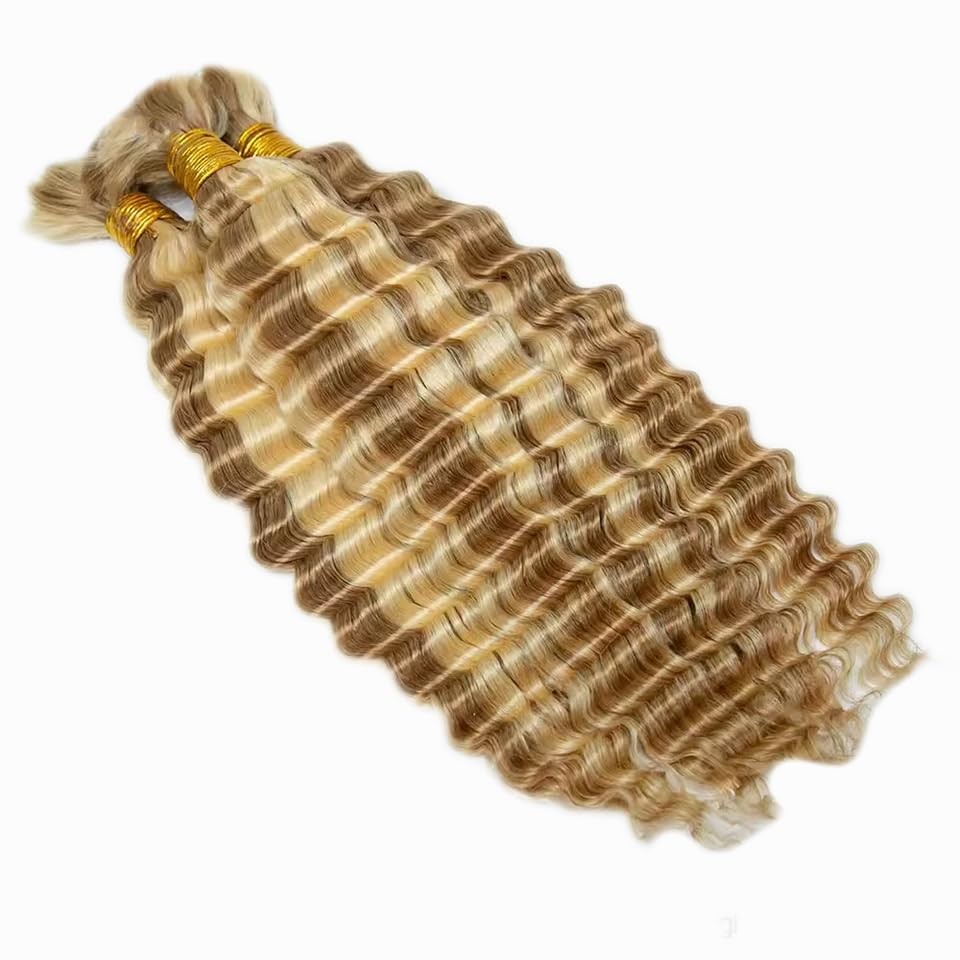 Hrceyocr P27/613 Honey Blonde Human Braiding Hair Deep Wave Bulk 32 32 32 Inch