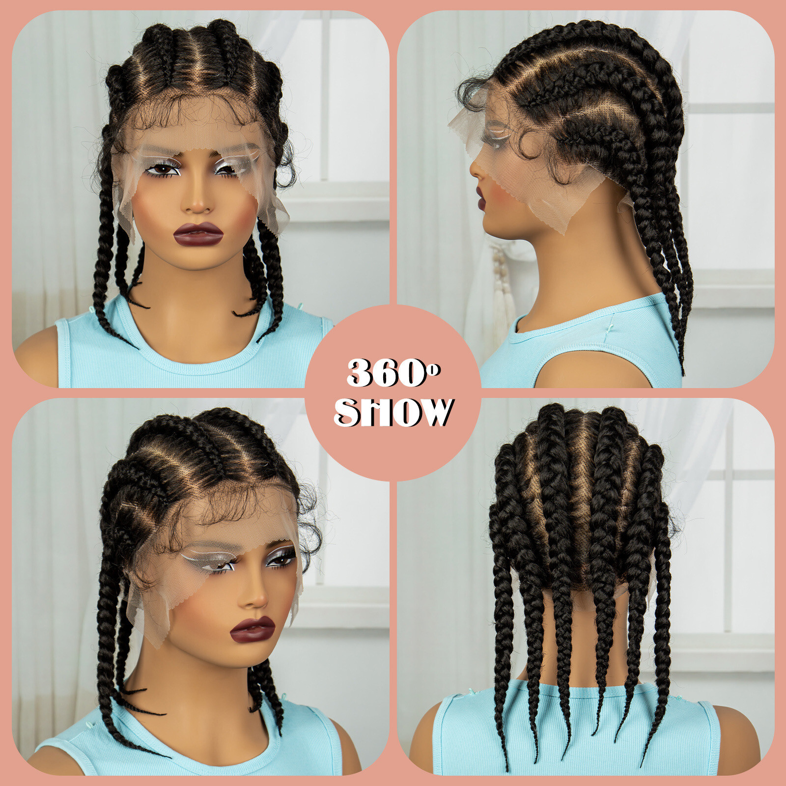 Full Lace Cornrow Box Braided Wig Fiber Lace Front Braids Wig with Baby Hair US