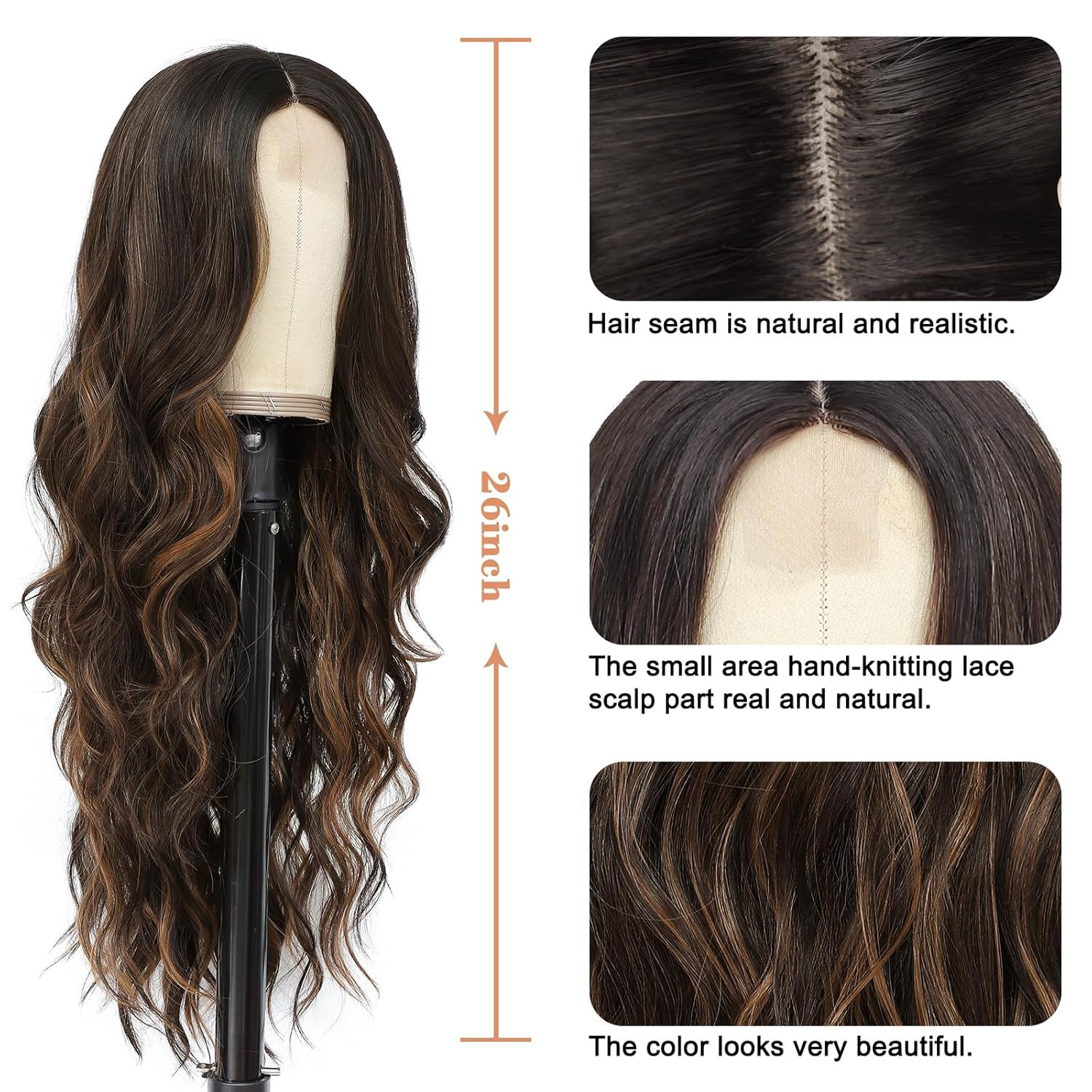 Long Curly Middle Part Synthetic Heat Resistant Fiber Wig for Women 26 Inch