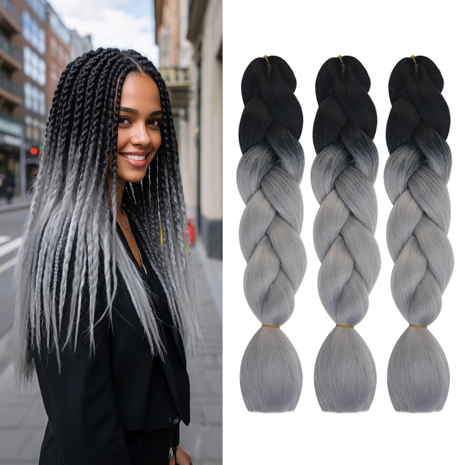 3 Packs 24 Inch Ombre Braiding Hair High Temperature Synthetic Fiber Hair Extens