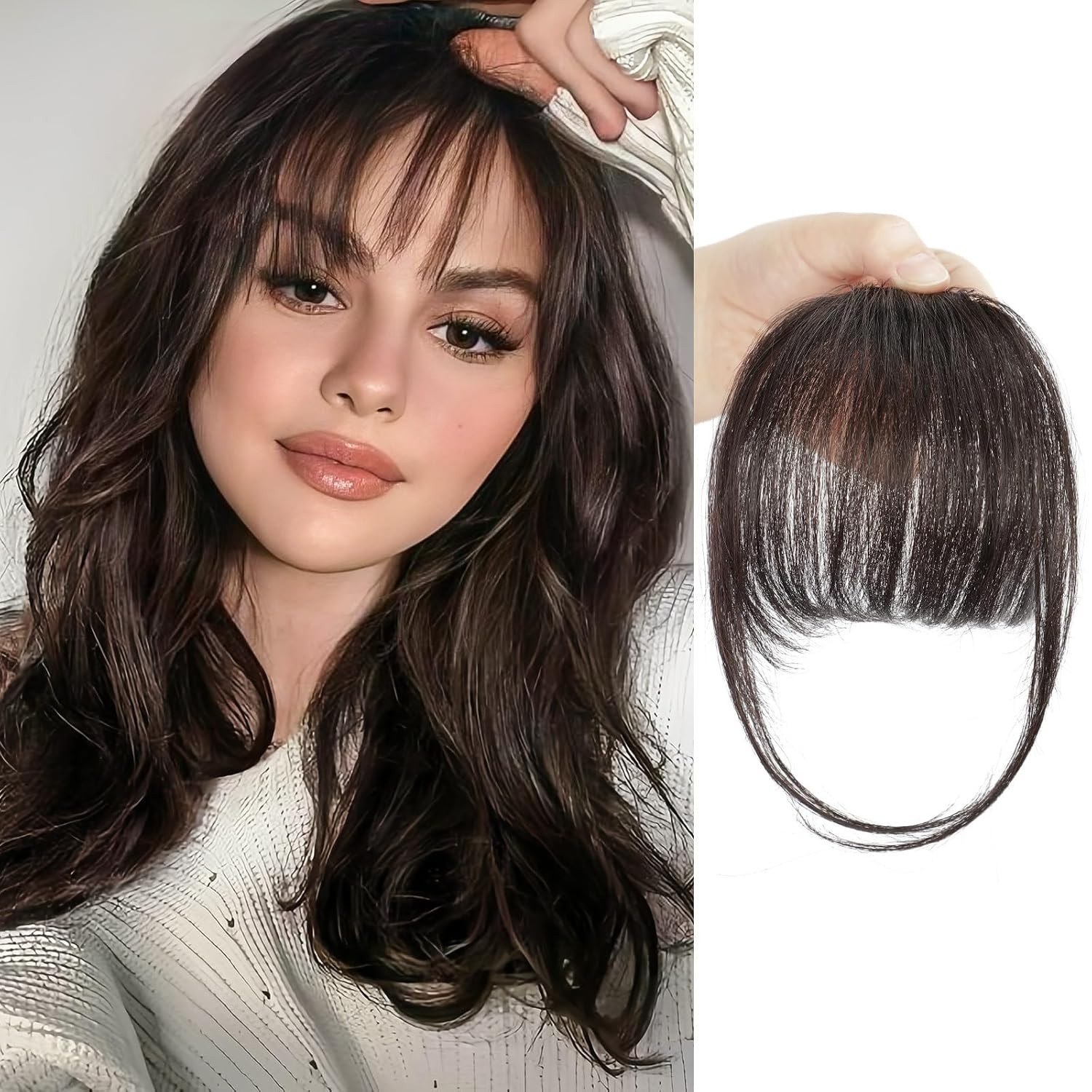 Clip in Bangs Real Human Hair Bangs Hair Clip Fringe with Temples Hairpieces for