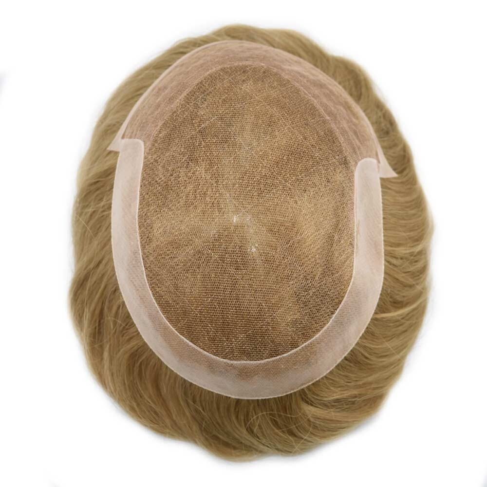 Mens Toupee Hairpiece French Lace Front Hair System Replacement Wig Unit for Men