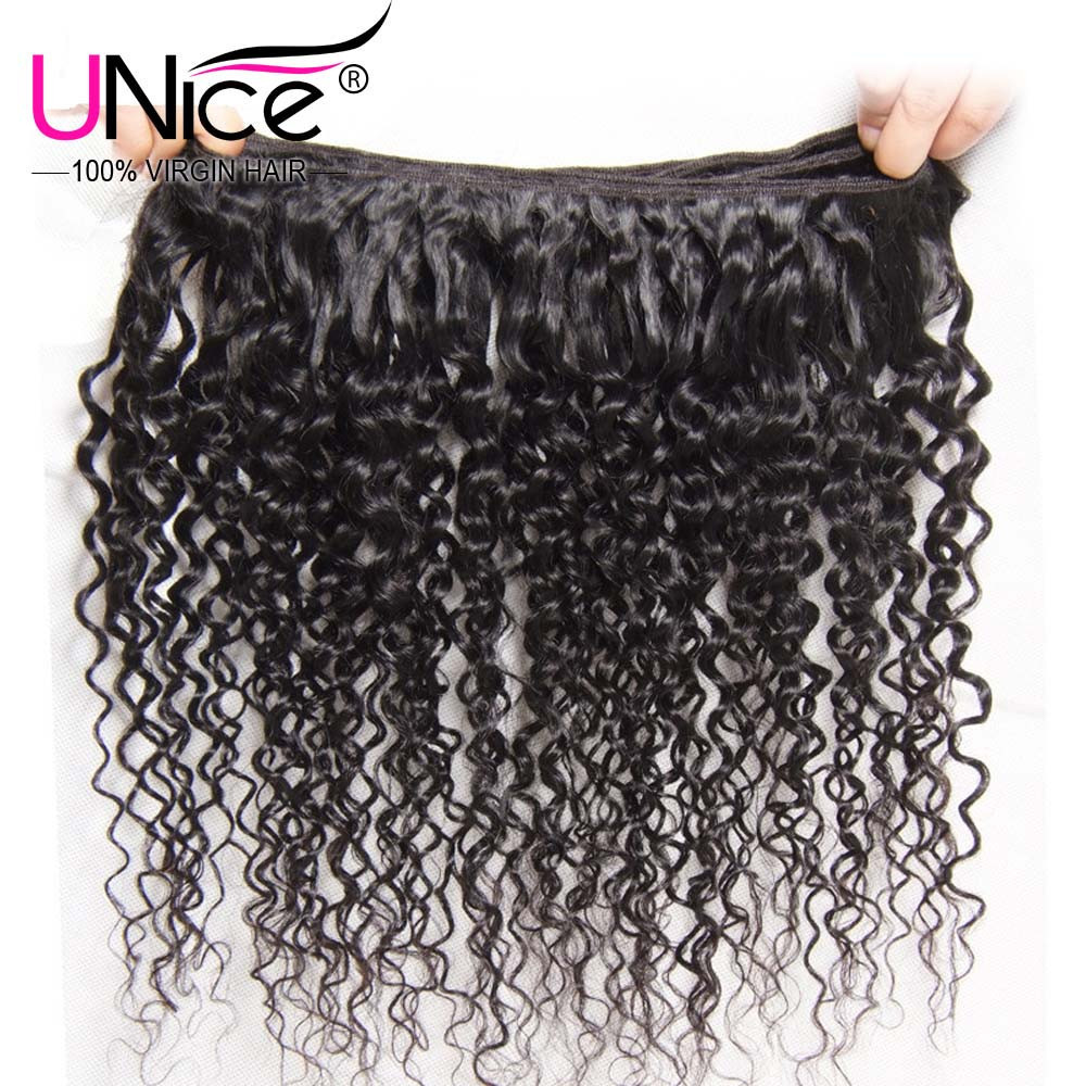 UNice Cambodian Curly Bundles Human Hair Extensions With Lace Closure Weaves US