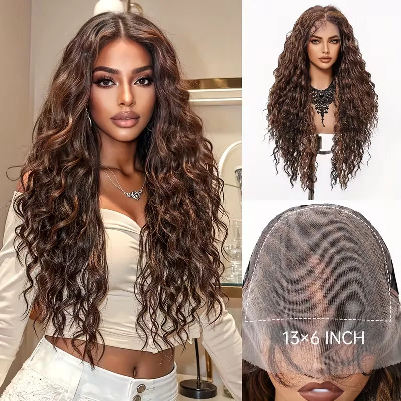 4/27 Honey Blonde Curly Wave Wig Human Hair 13×4 Glueless Wig