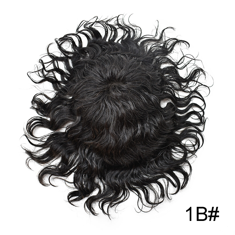 Afro Toupee For Black Men Fine Mono Lace Curly Human Hair Poly Weave System 20MM
