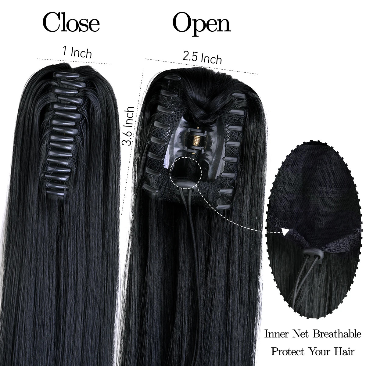 Women 24Inch Long Straight Synthetic Claw On Ponytail Hair Extensions Hairpiece