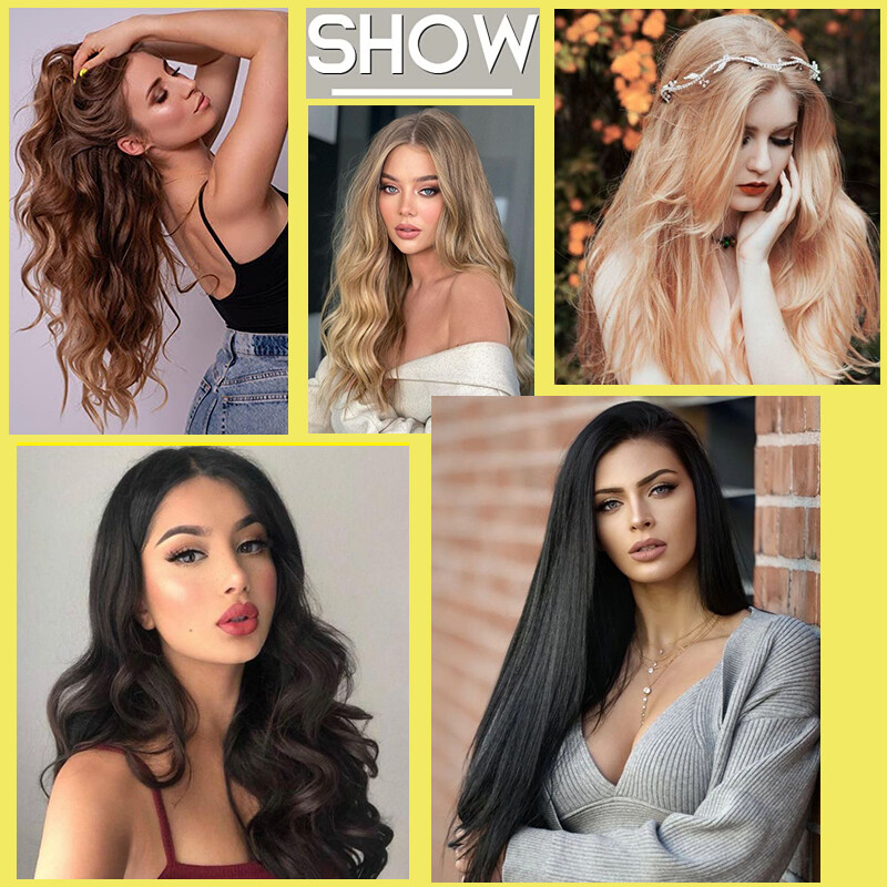 100% Real Natural Clip in Hair Extensions Full Head Thick 8Piece Long Wavy Ombre