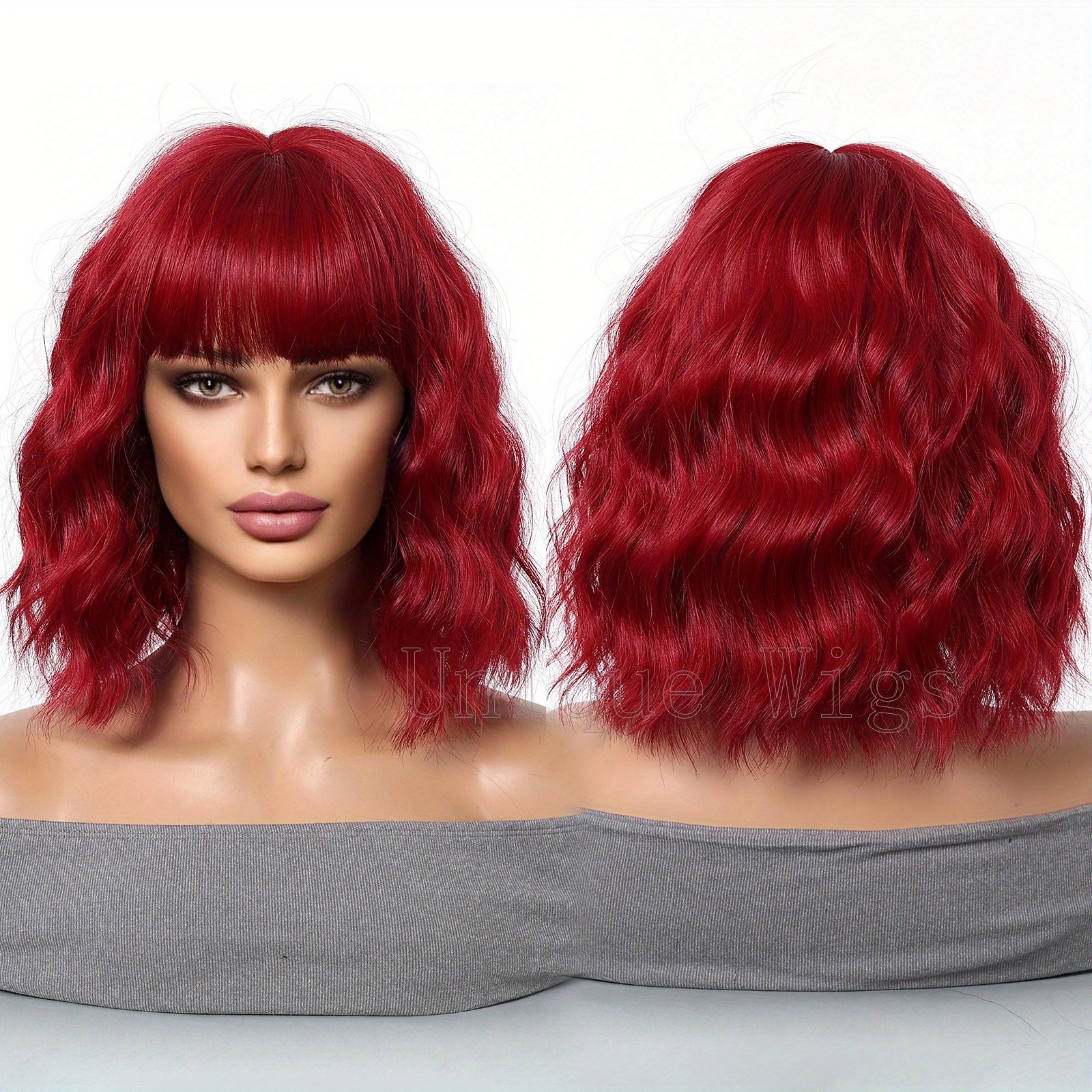 14in Colorful Short Wavy Bob Wig Bangs Synthetic Hair Wig Cosplay Party Fashion