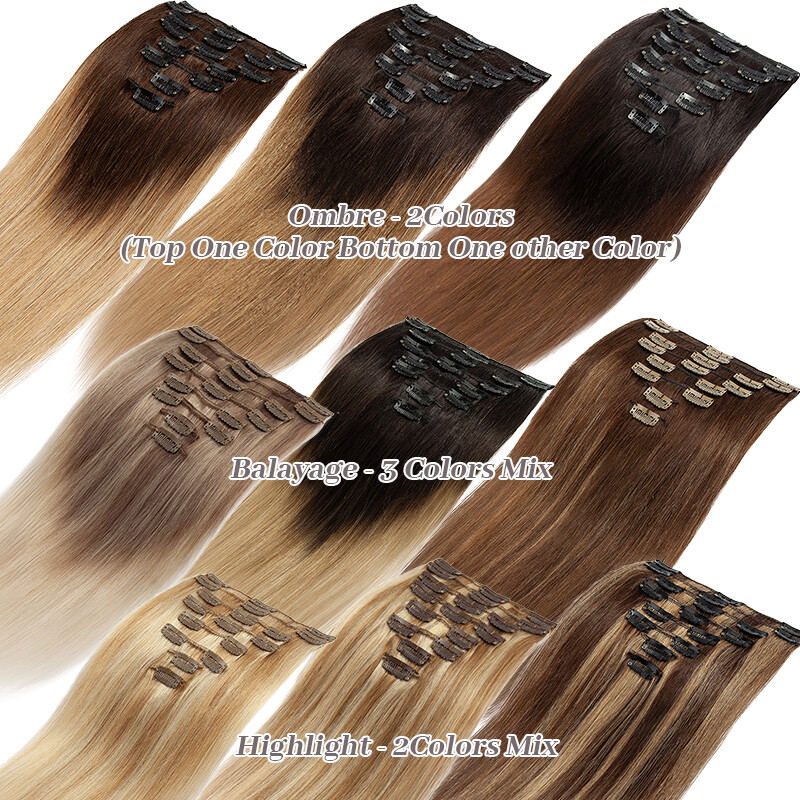 7pcs 15″ 18″ 20″ 22″ Clip In Remy Real 100% Human Hair Extensions Full Head N206