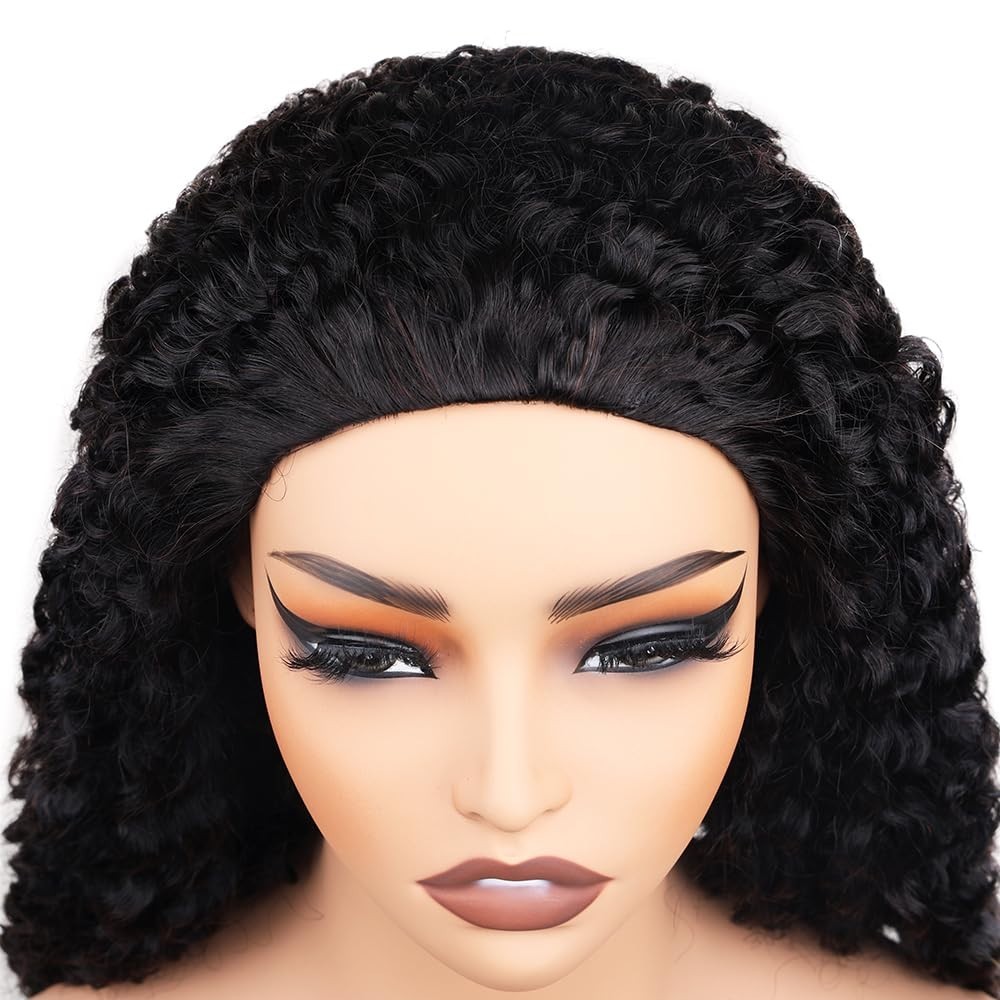 Curly Half Wig Human Hair 20″ Glueless Kinky Curly 200% Density Clip-In Drawstri