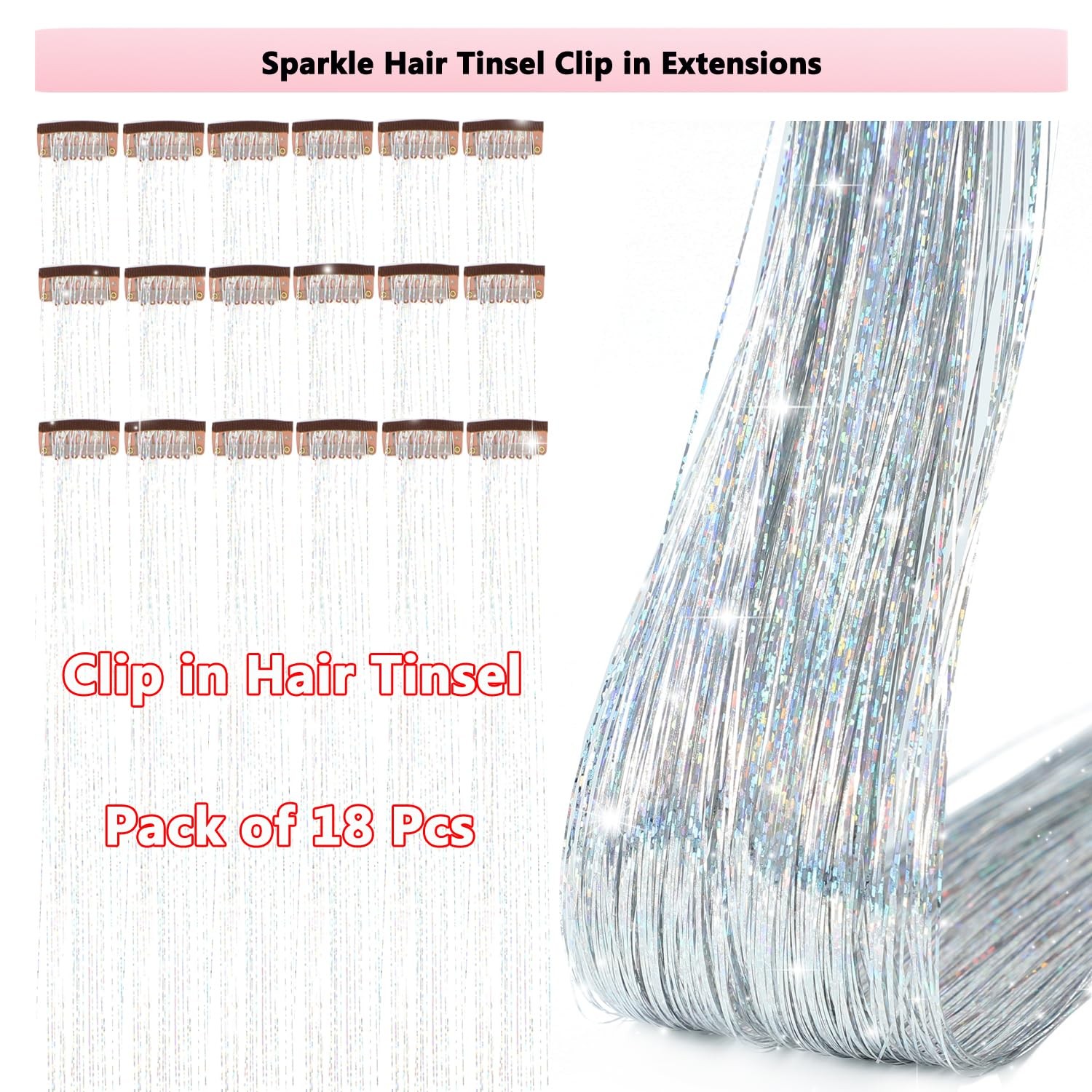 Hair Tinsel Clip in 20.5 Inch Glitter Extensions Clip in Hair Accessories