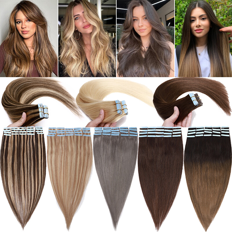 16″ 18″ 20″ 22″ Tape In Skin Weft 100% Remy Human Hair Extensions Skin Weft W868
