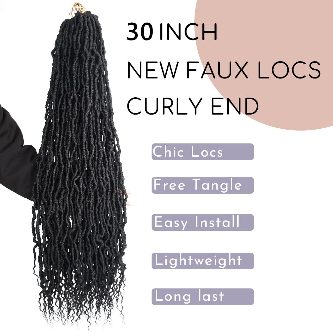BOHOBABE 30″ Boho Faux Locs Crochet Hair Wavy Curly Ends Pre-Looped