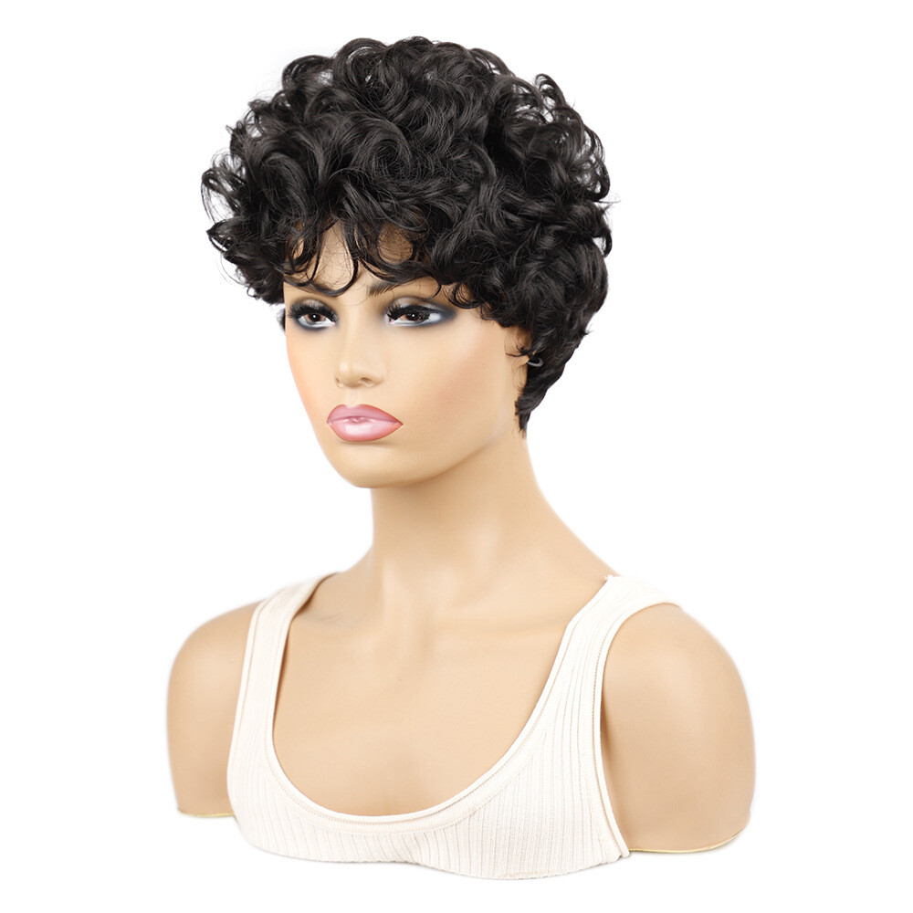 Black Dark Short Wavy Curly Wig Women Lady Synthetic Hair Natural Fashion Look