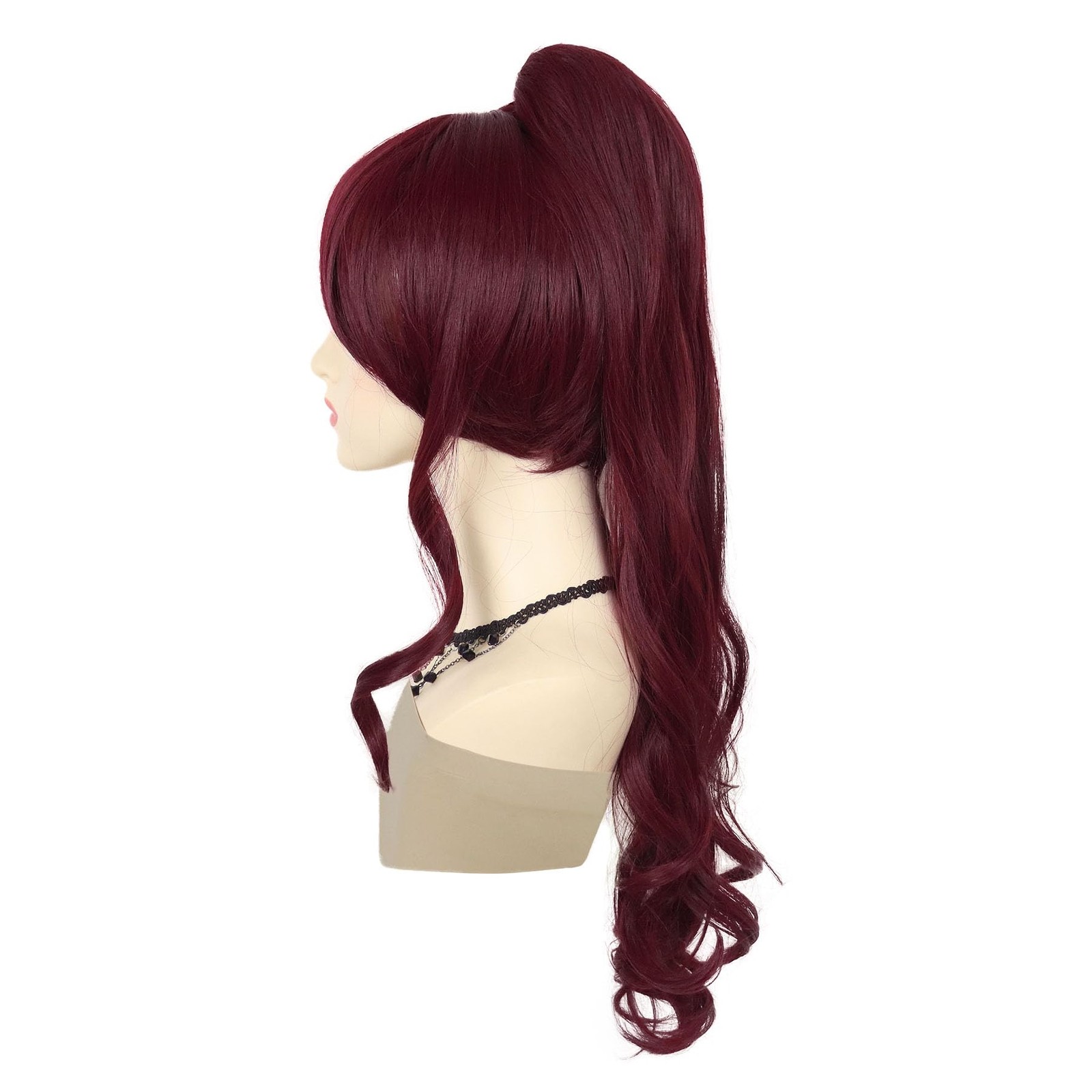 Short Wine Red Wigs for Women with 27 inch Long Ponytail in Deep Burgundy wit…