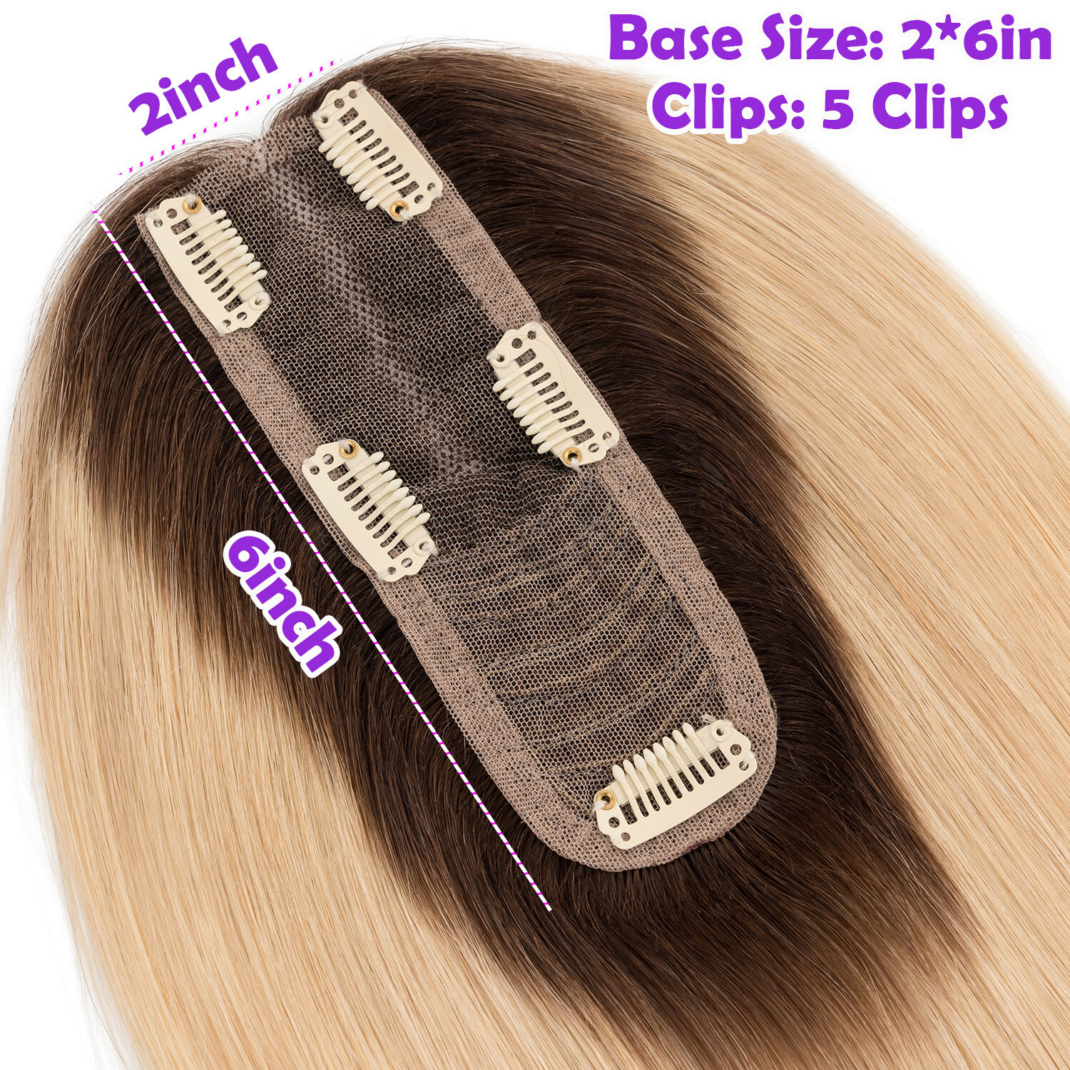 Free Part Top Lace Base Clip in REAL Human Hair Topper Toupee Women Hairpiece US