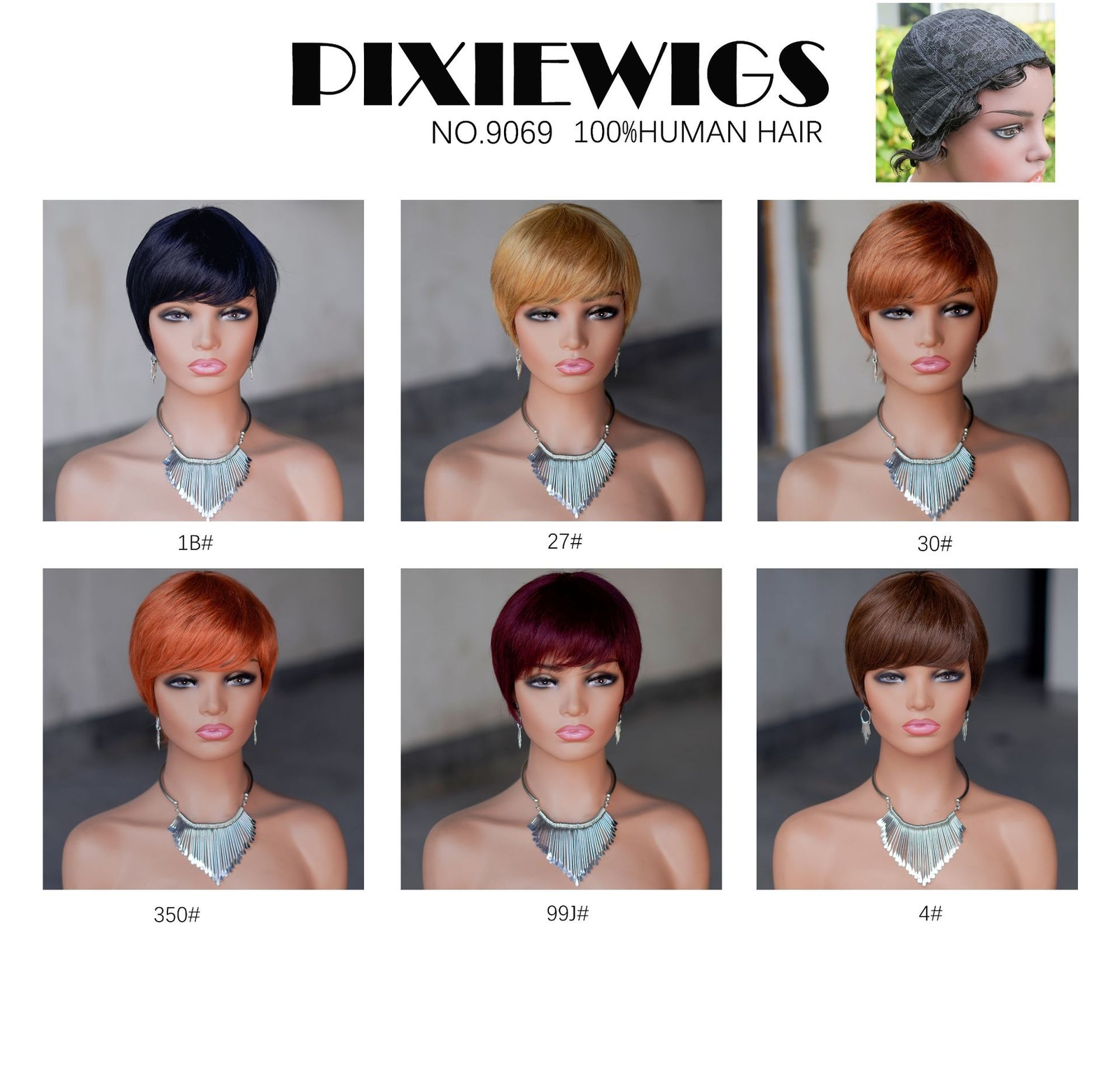Short Pixie Cut Wigs Full Machine Made Remy Human Hair Wig With Bangs For Women