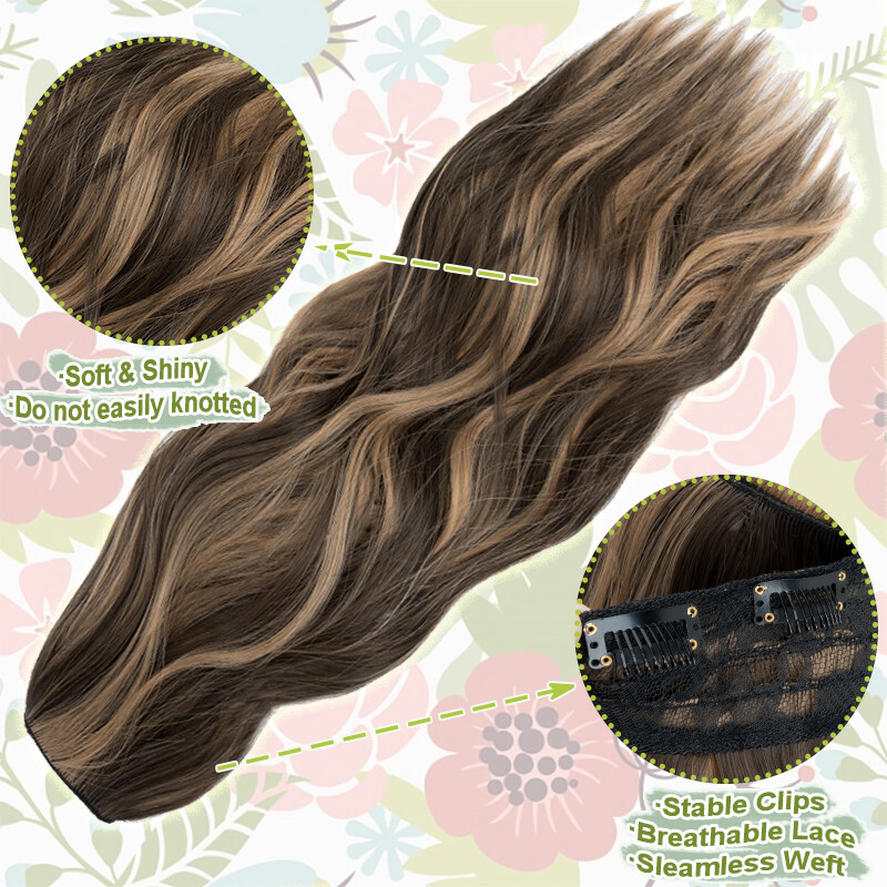 One Piece U Shape 5Clips in Hair Extensions Full Head Highlight Real As Human US