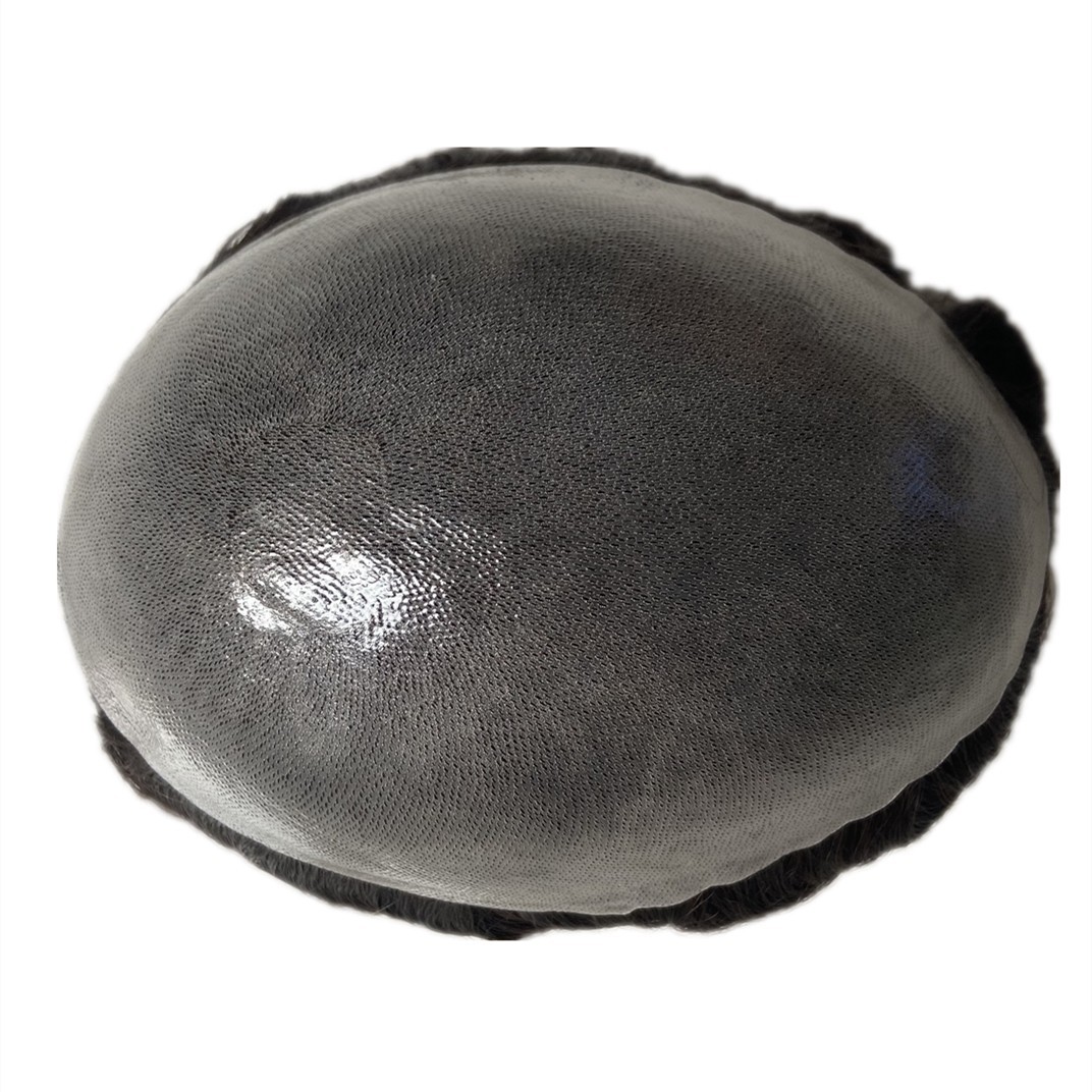 Mens Human Hair Replacement System Poly Skin Toupee Off Black Hairpiece #1B