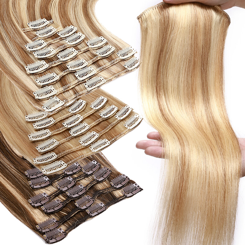 Clip In Hair Extensions 100% Human Remy Hair Full Head Highlight Balayage Ombre