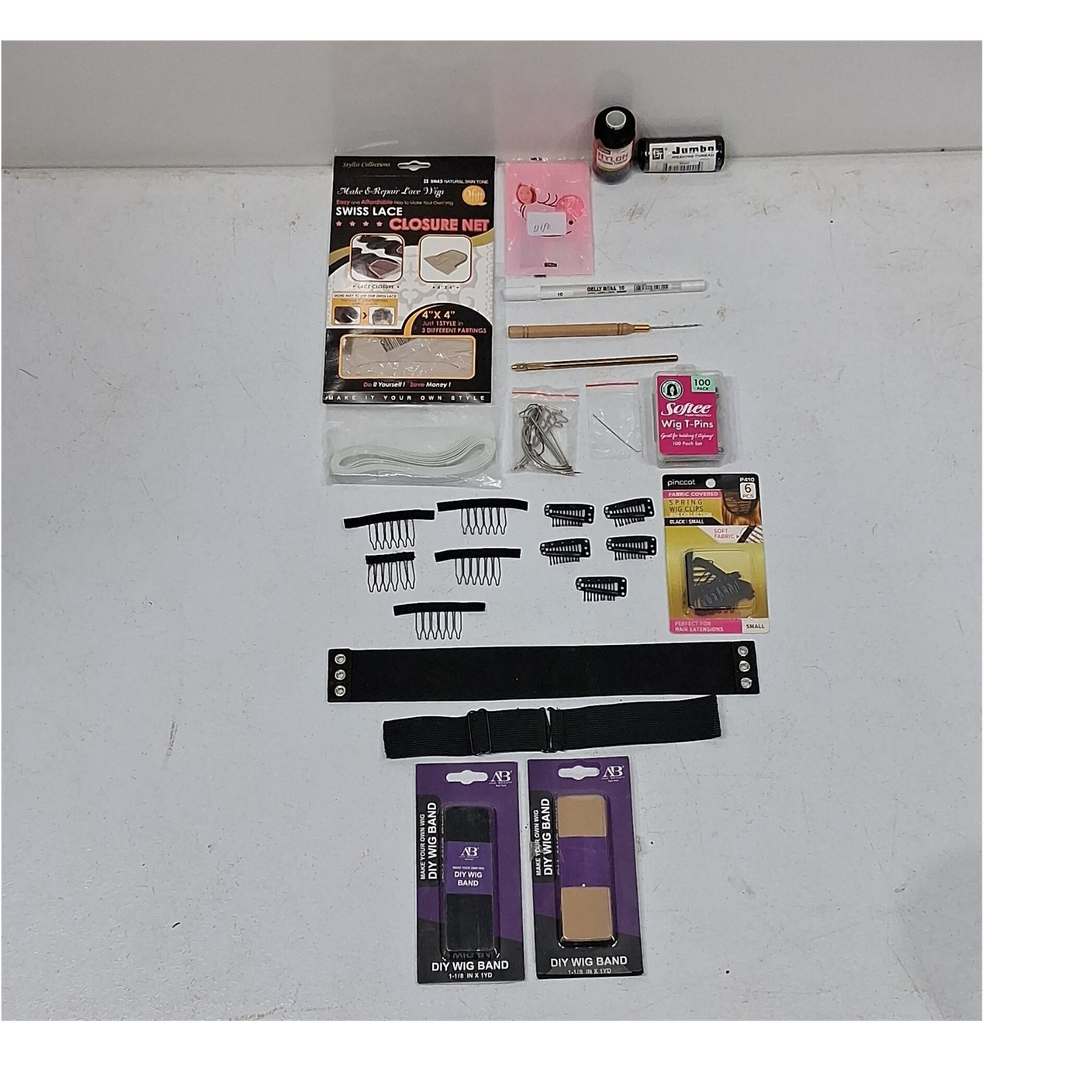 AB Beauty Softee pincat Jumbo Stylist Wig Clips Bands Closure Net Thread T-Pins