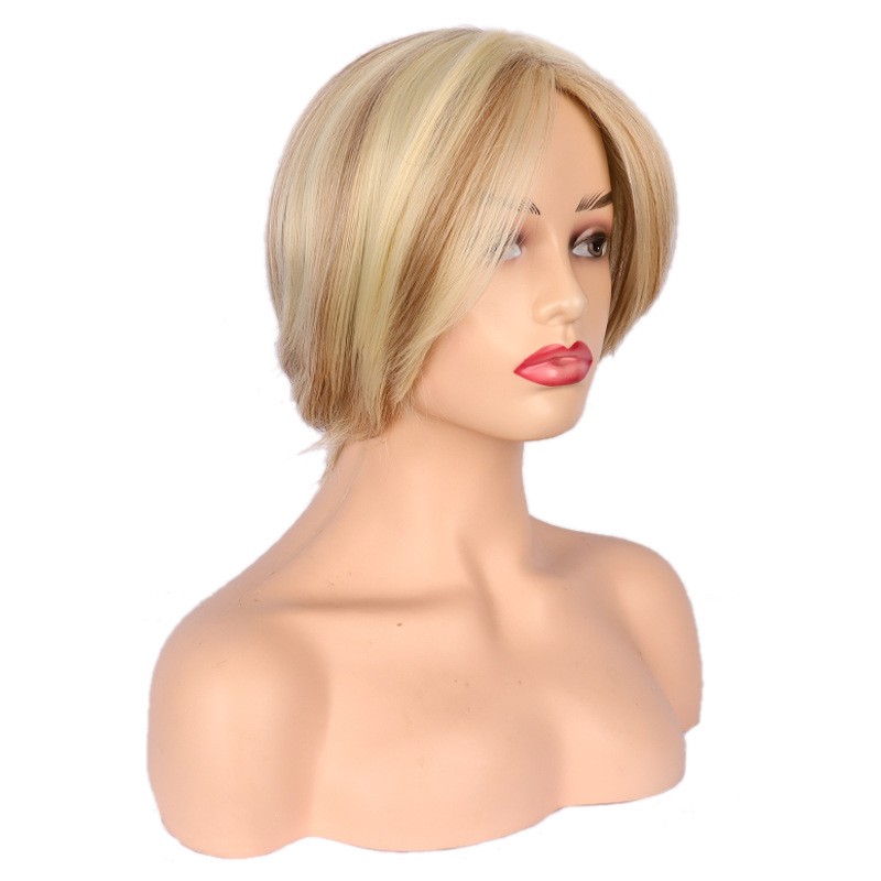 Light Blonde Short Straight Fluffy Synthetic Full Wig for Women Fashion Daily