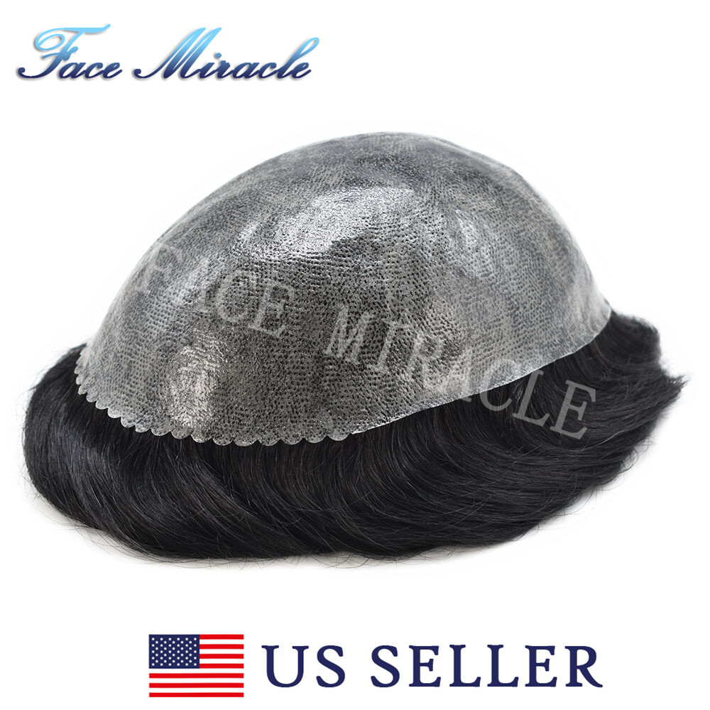 Full PU Toupee for Men Human Hair Replacement Systems Thin Skin Mens Toupee Wigs