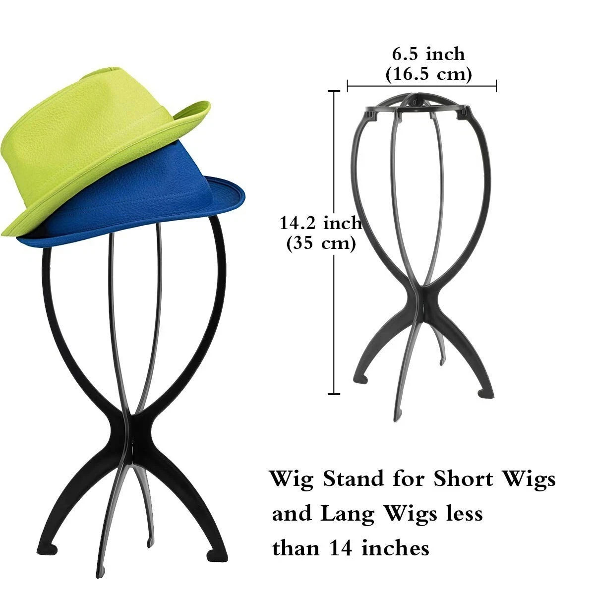 6 Pack Wig Stand Holder, Portable Collapsible Wig Holder Stand for 14.2 In Black