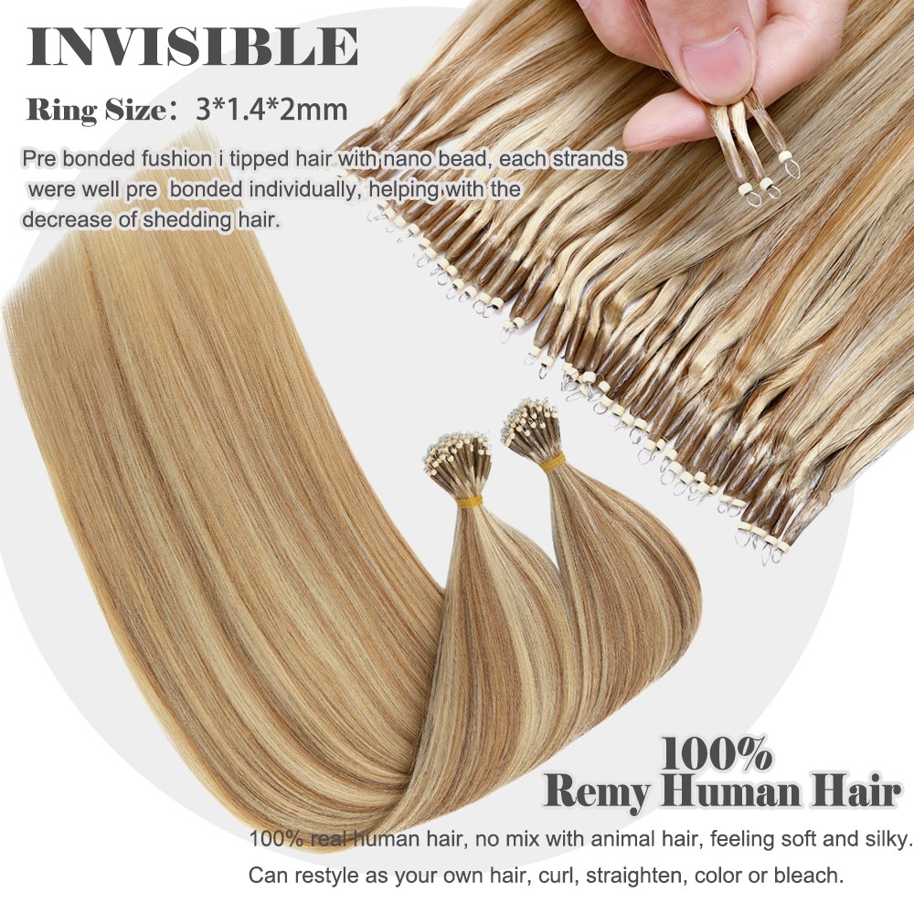 12-24INCH Russian Nano Bean 100% Remy Hair Extensions Loop Beaded Tip 150G