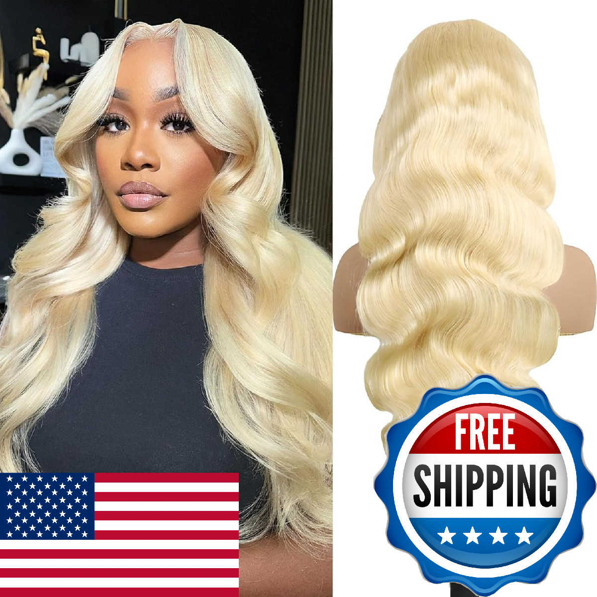 Mydiva 613 13X6 Lace Front Wig Human Hair Body Wave 22 Inch Blonde Wig Human