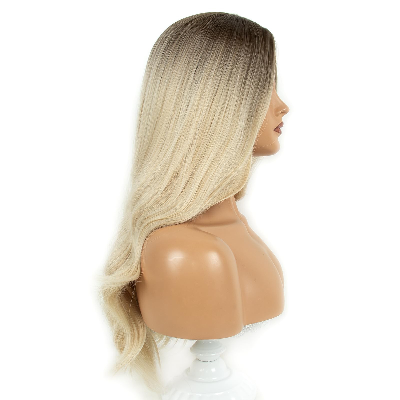 Long Wavy Synthetic , Blonde Ombre with Dark Roots, 24 Inches