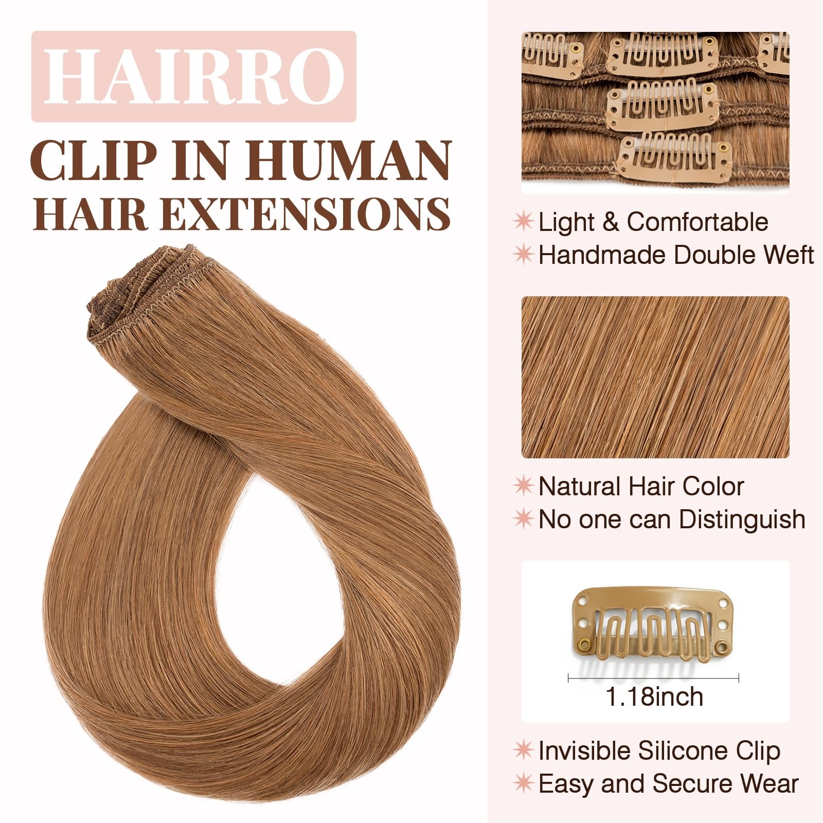 Hairro Clip In Hair Extensions 100 Real Human Hair 12 Inch 55G 8 Pcs 18 Clips