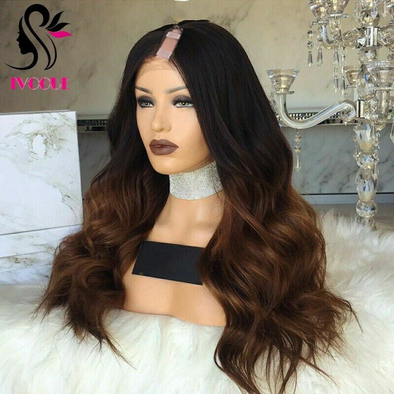 Brown Ombre U Part Wig Human Hair Wavy Virgin Indian Remy Hair Middle Upart Wigs