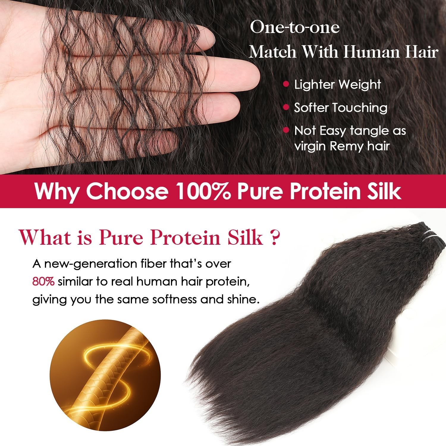 OLQZJZJ Kinky Straight Clip In Hair Extensions,24inch 200G 8pcs,100% Pure Protei