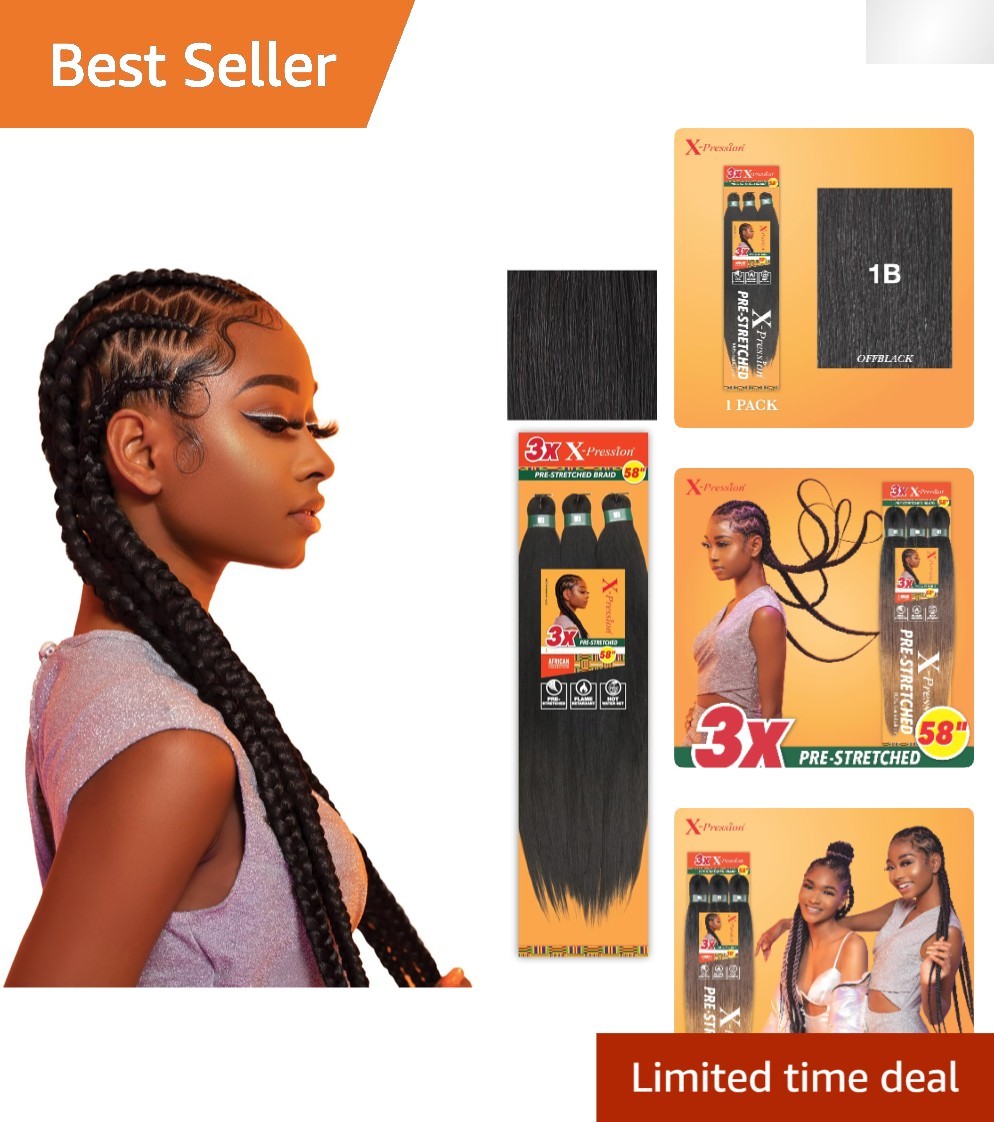 X-pression 58-Inch Flame Retardant Synthetic Braiding Hair for Stylish Twists 1B