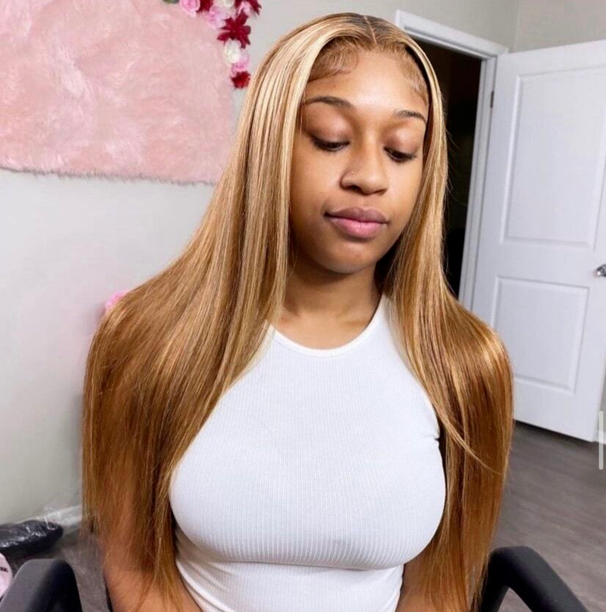 Straight Blonde 4/27 Piano Highlight 13X4 HD Lace Front Human Hair Wig 22 inches
