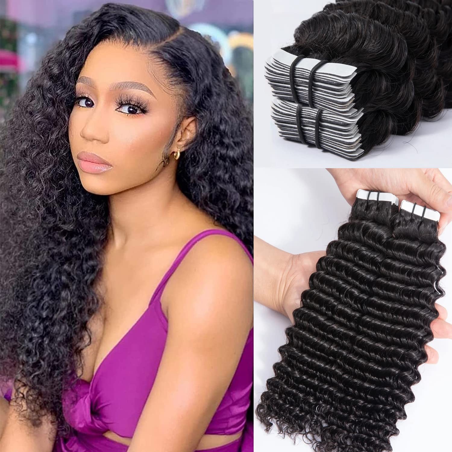 Smartinnov Afro Curly Tape Ins Human Hair 40 Pcs 100Gram 10A Grade Virgin Hairs