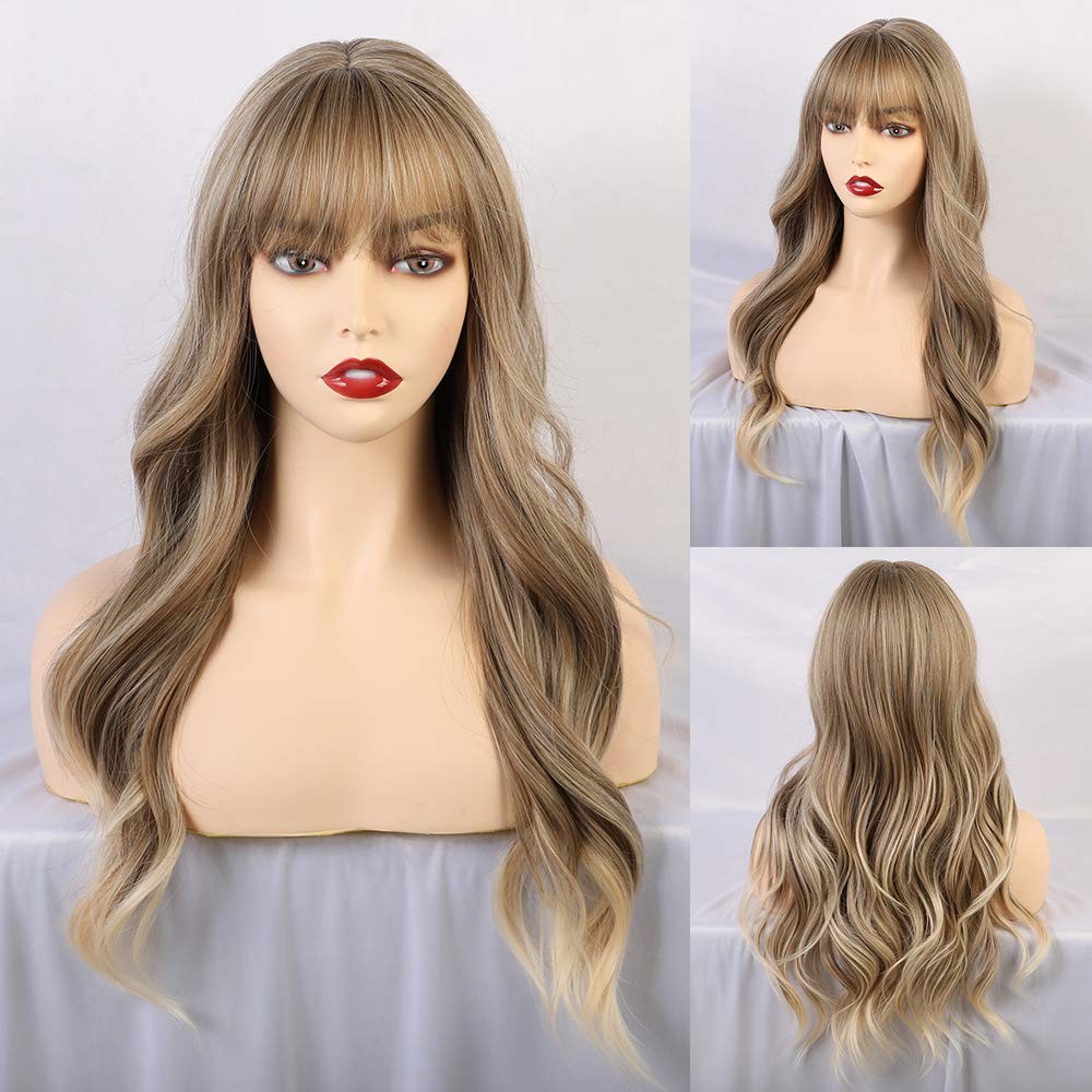 24 Inch Ash Blonde Wig Long Curly Wigs for Women Heat Resistant Synthetic Wig…