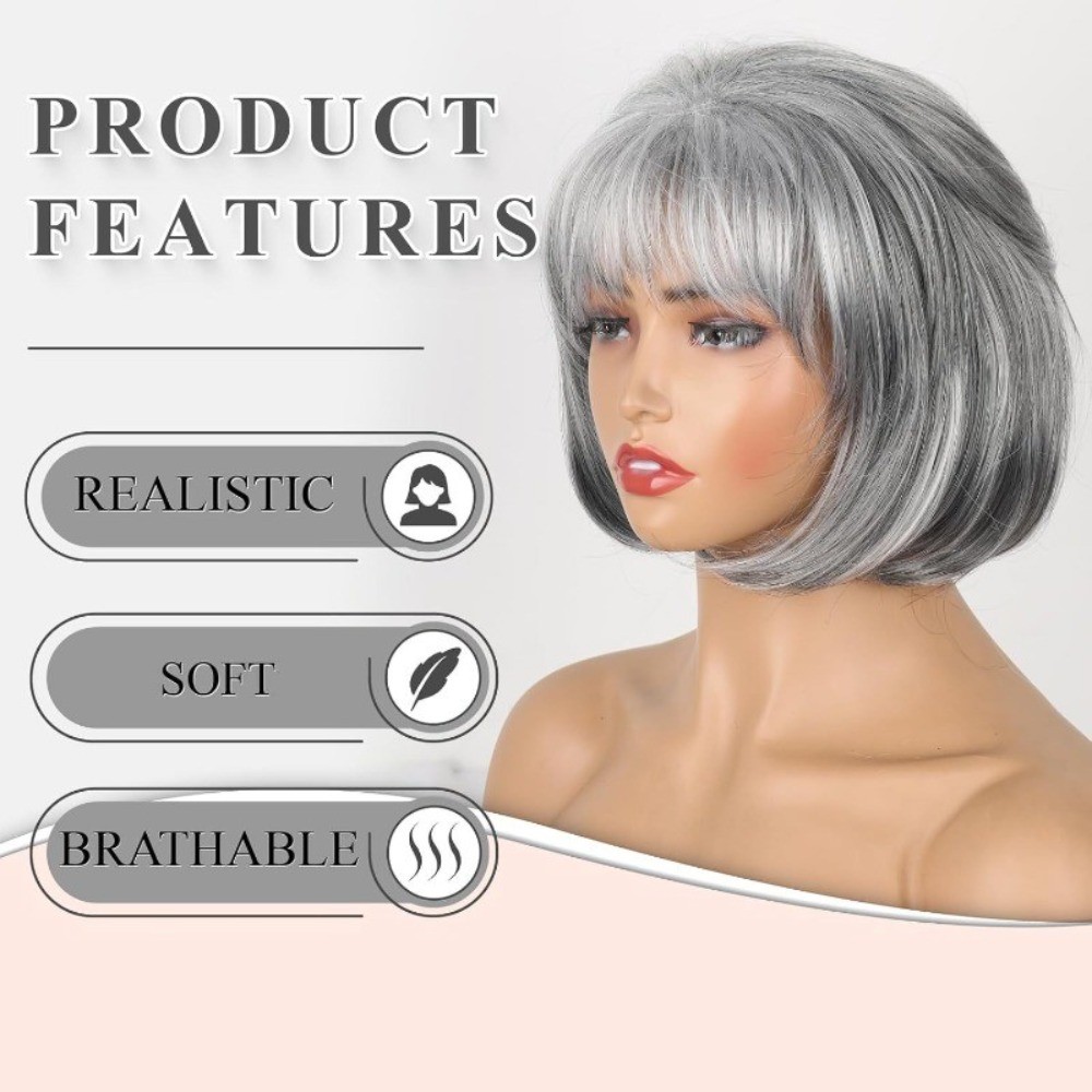 Womens Brown Wig Gray Layered Short Beanie Hairpiece Universal Grey Cosplay Wigs