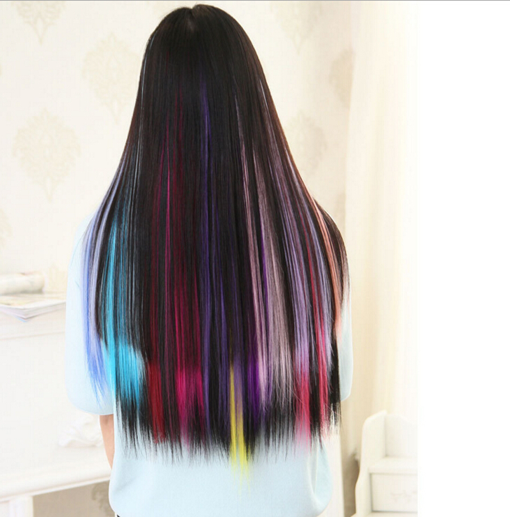 21″ Neon Color Clip-on Hair Extensions Rainbow Party Cosplay Anime Halloween