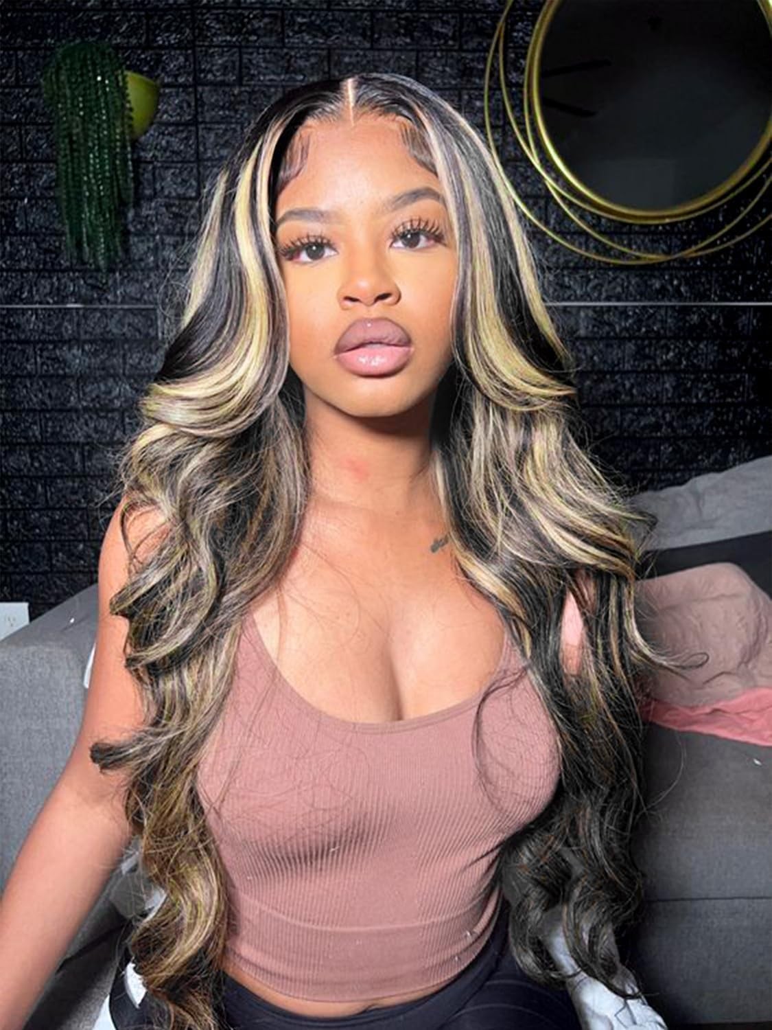 MUZOJET 28 Inch 1B/27 Highlight Ombre Balayage 13×6 Lace Front Wigs Human Hai…