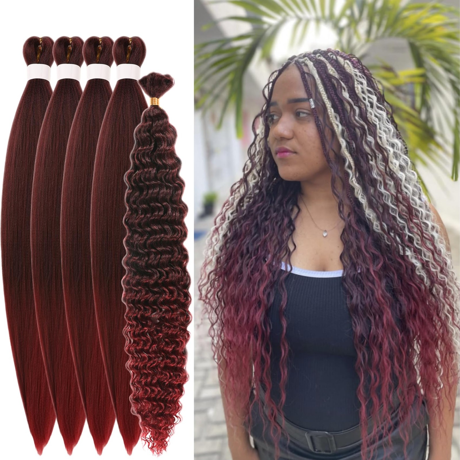 Itsbraids Boho Hair For Braiding Dark Burgundy Ombre Braiding Hair Pre