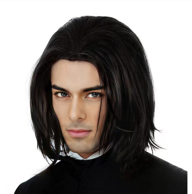 100cm Middle Part Black Long Straight Wig Unisex Universal Synthetic Wig For