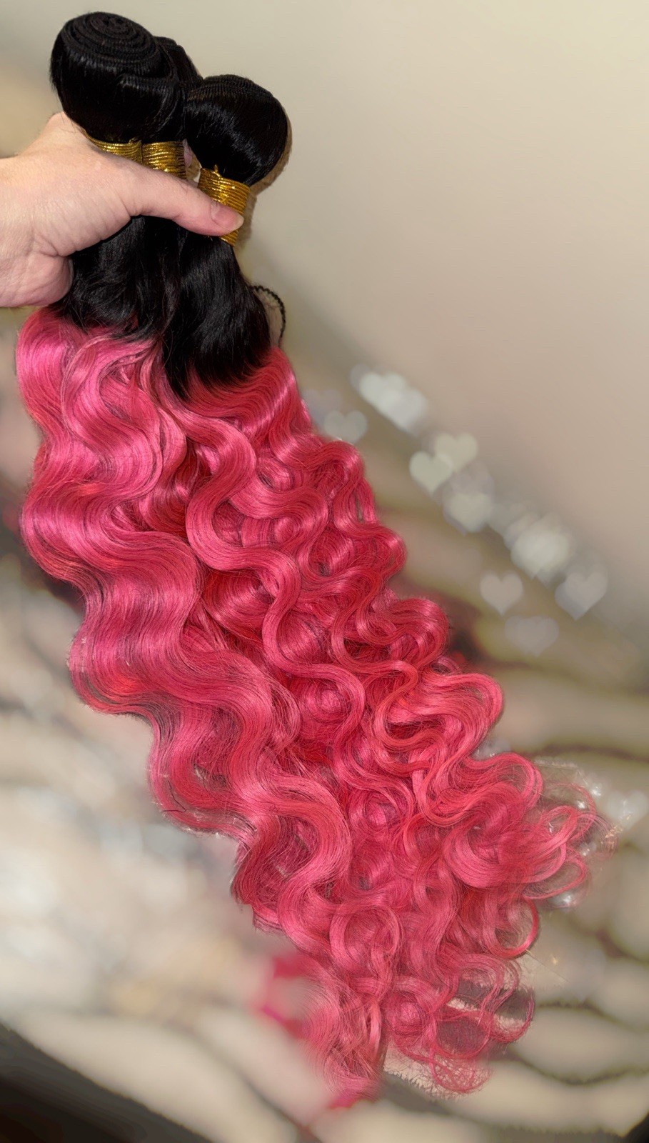 Beautiful,3 Bundle Pack,100% Human Hair,28 Inch, Pink W/Black At Roots,Cosplay