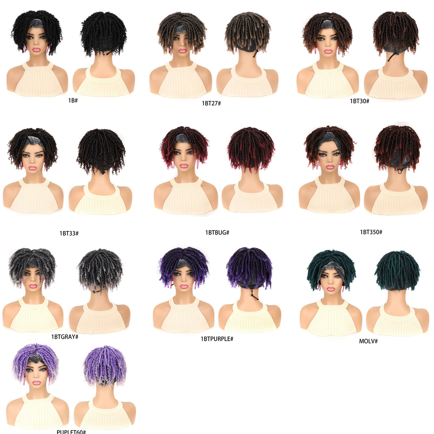 8″ Afro Faux Locs Headband Wigs Dreadlock Wigs for Women Twist Curly Hair Wigs