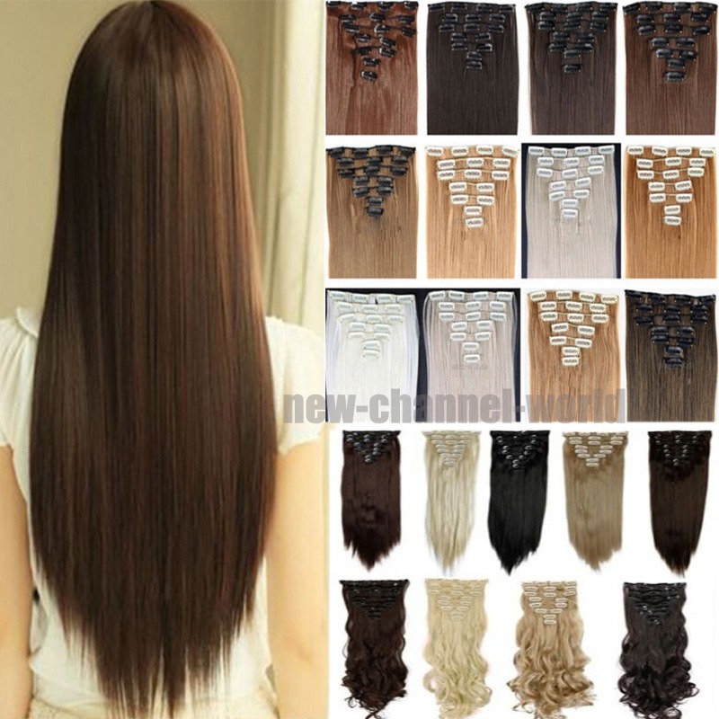 US Real Natural Full Head Clip In Hair Extensions Long As Human STRAIGHT HAIR
