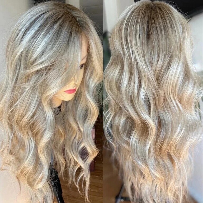 Ash Blonde Shade Root Slight Wavy Wig Brazillian Human Hair Lace Front Wig